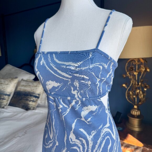 Blue and White Marble Swirl Side Cut Out Mini Party Dress - Picture 3 of 11